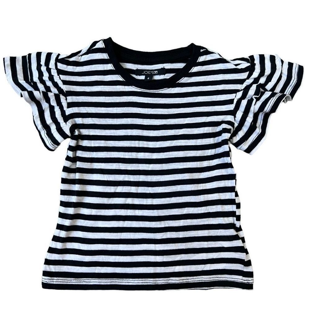 Joe’s jeans girls striped top black/white ruffled sleeves 100% cotton sz 4 NWOT